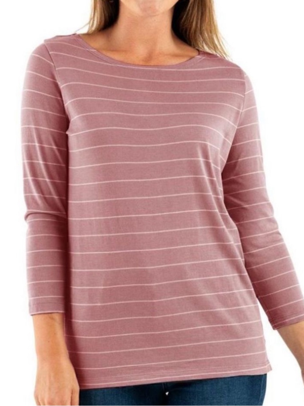 Freefly Shoreline Bamboo 3/4 Sleeve Striped Tee Shirt Mauve